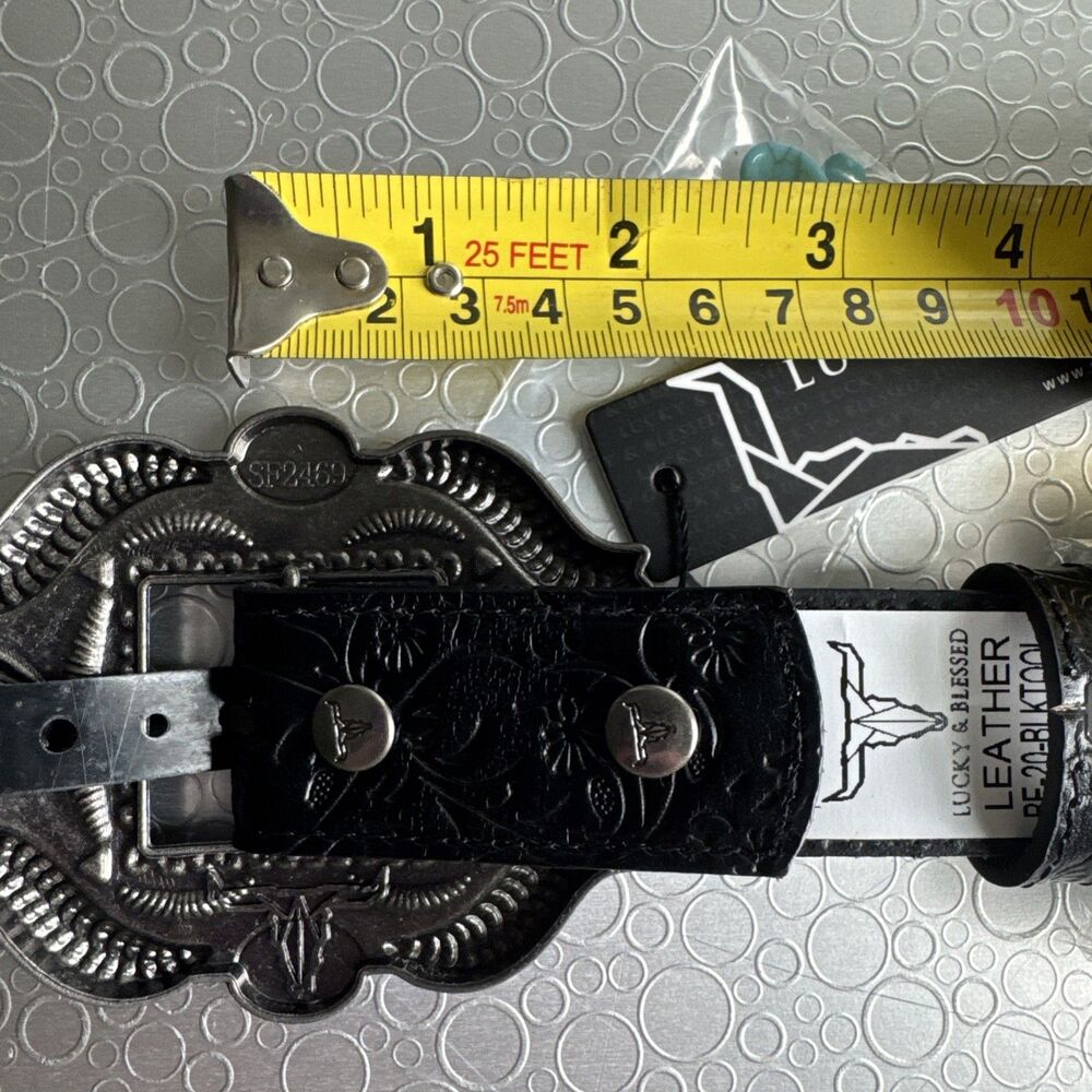 NWT Lucky & Blessed Black Embossed Concho Belt - Size L Runs Bigger Dust Bag - Picture 12 of 15